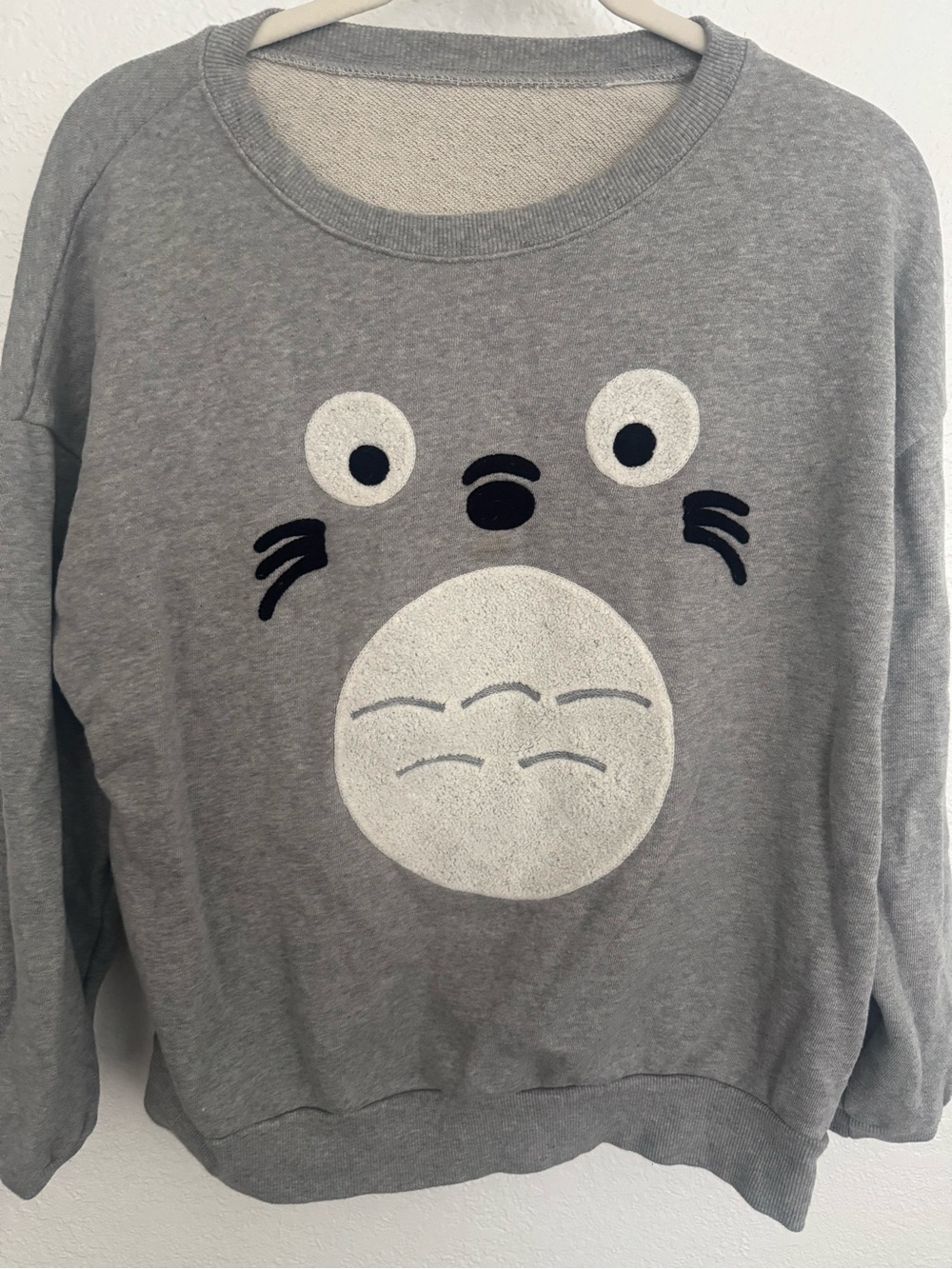 Gray Cartoon Totoro Face Sweatshirt